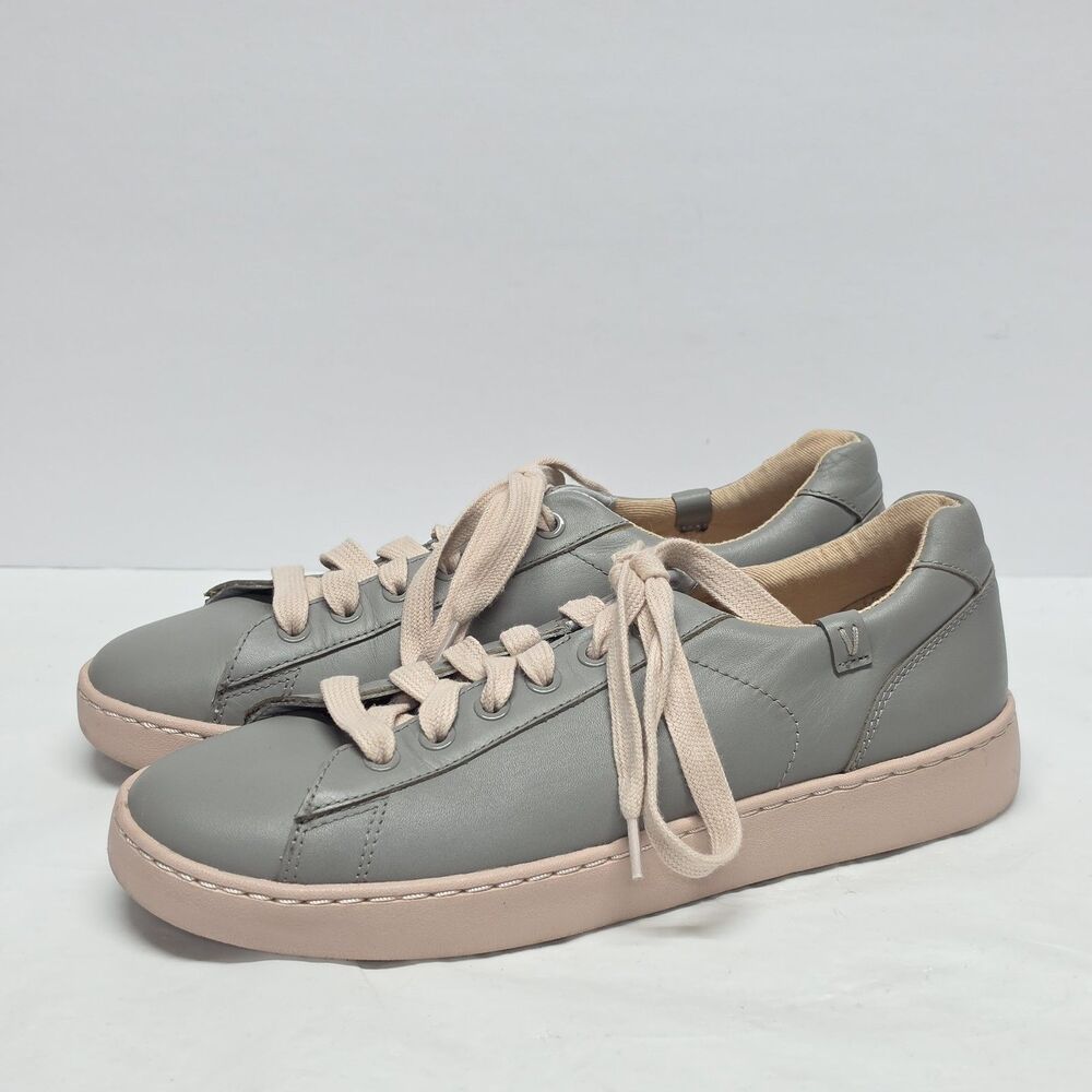 Vionic Pro Mable Leather Sneakers Women 8 Gray Pink Orthotic Water Resistant